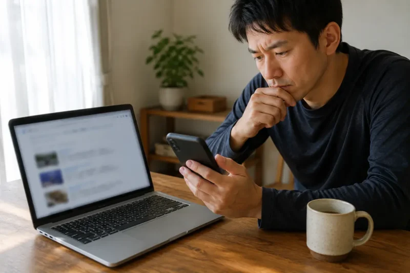 野球ノック教材の口コミやレビューを調べる様子